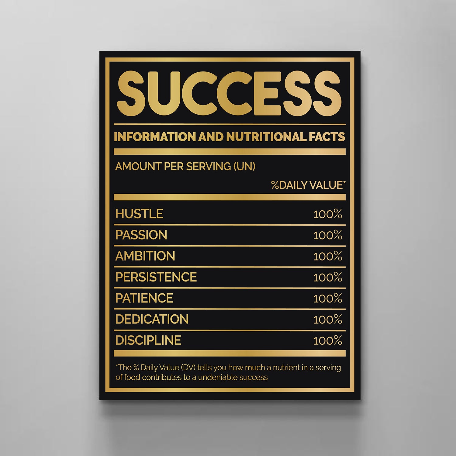 Success Nutritional Facts Gold - Stock Buddies -Canvas Wraps