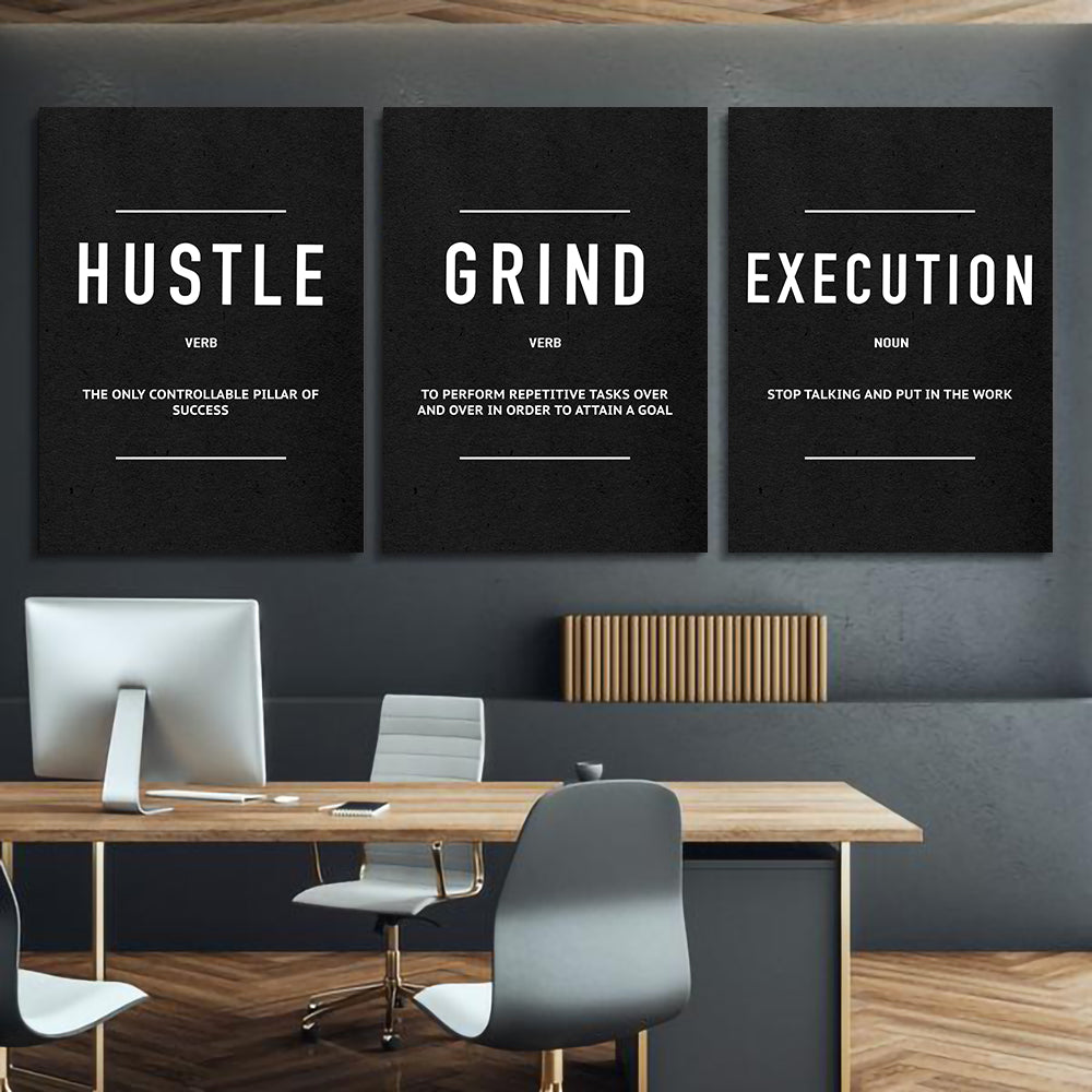 Hustle Verb Grind Verb Execution Noun 3X Bundle - Stock Buddies -Canvas Wraps