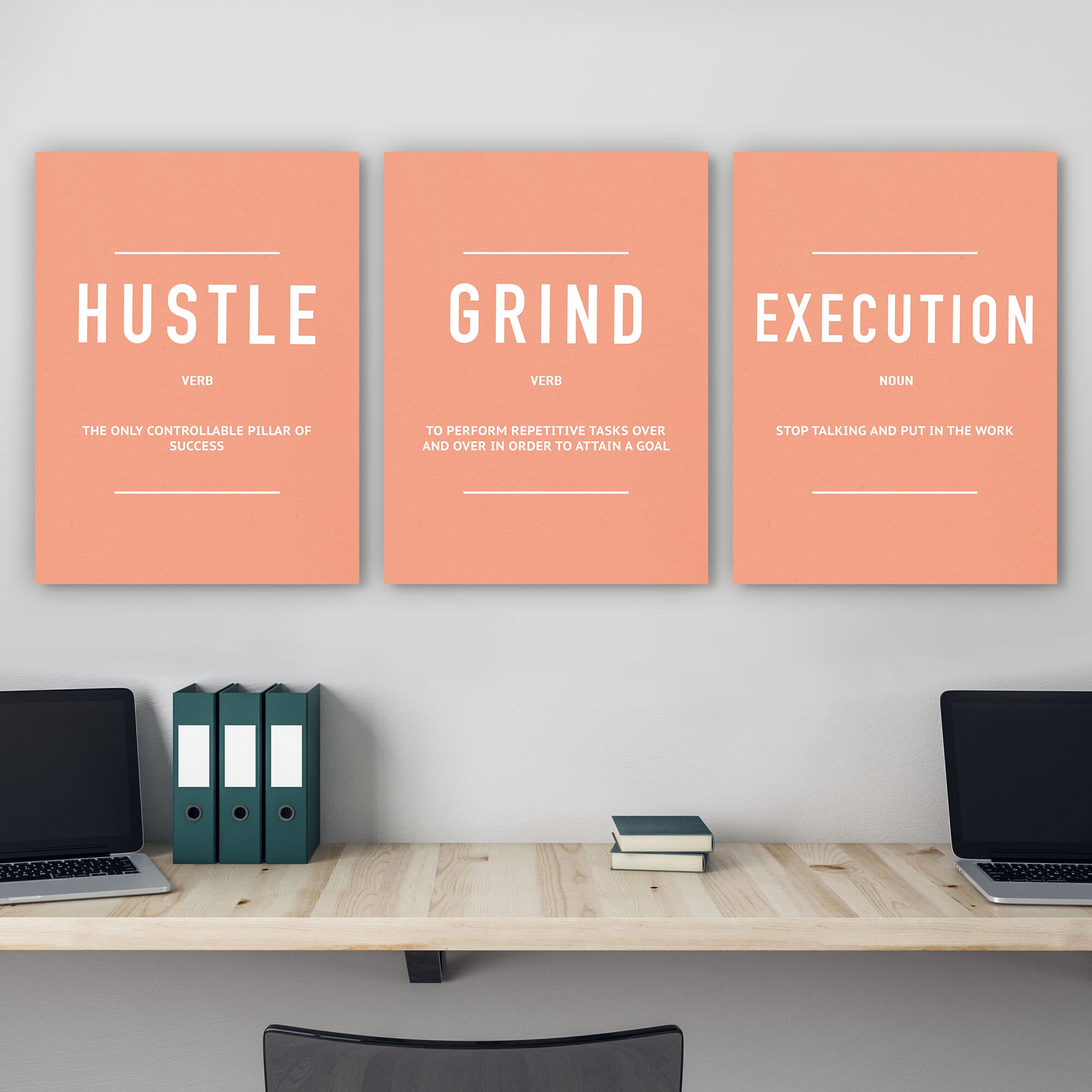 Hustle Verb Grind Verb Execution Noun Pink 3X Bundle - Stock Buddies -Canvas Wraps